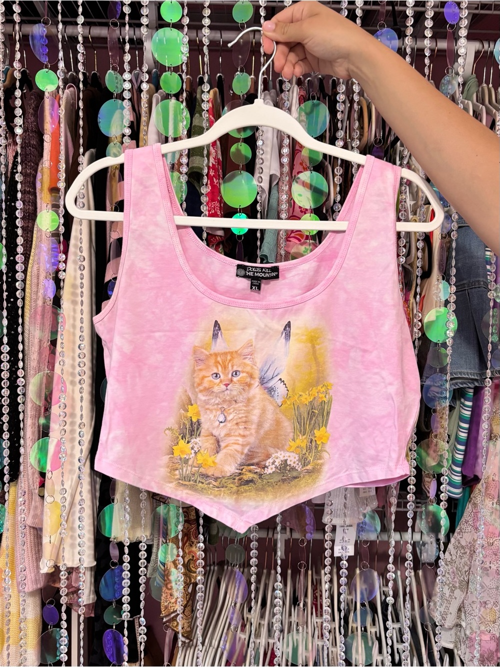 The Mountain X Dolls Kill Pink Tie-Dye Fairy Cat Crop Top
